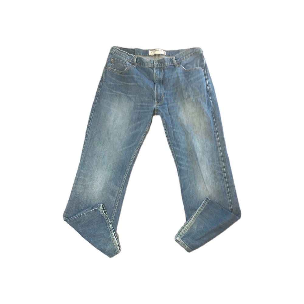 Levis 505 Straight Fit Mens Jean Medium Wash Blue Denim 34x29 5-Pocket Whiskered